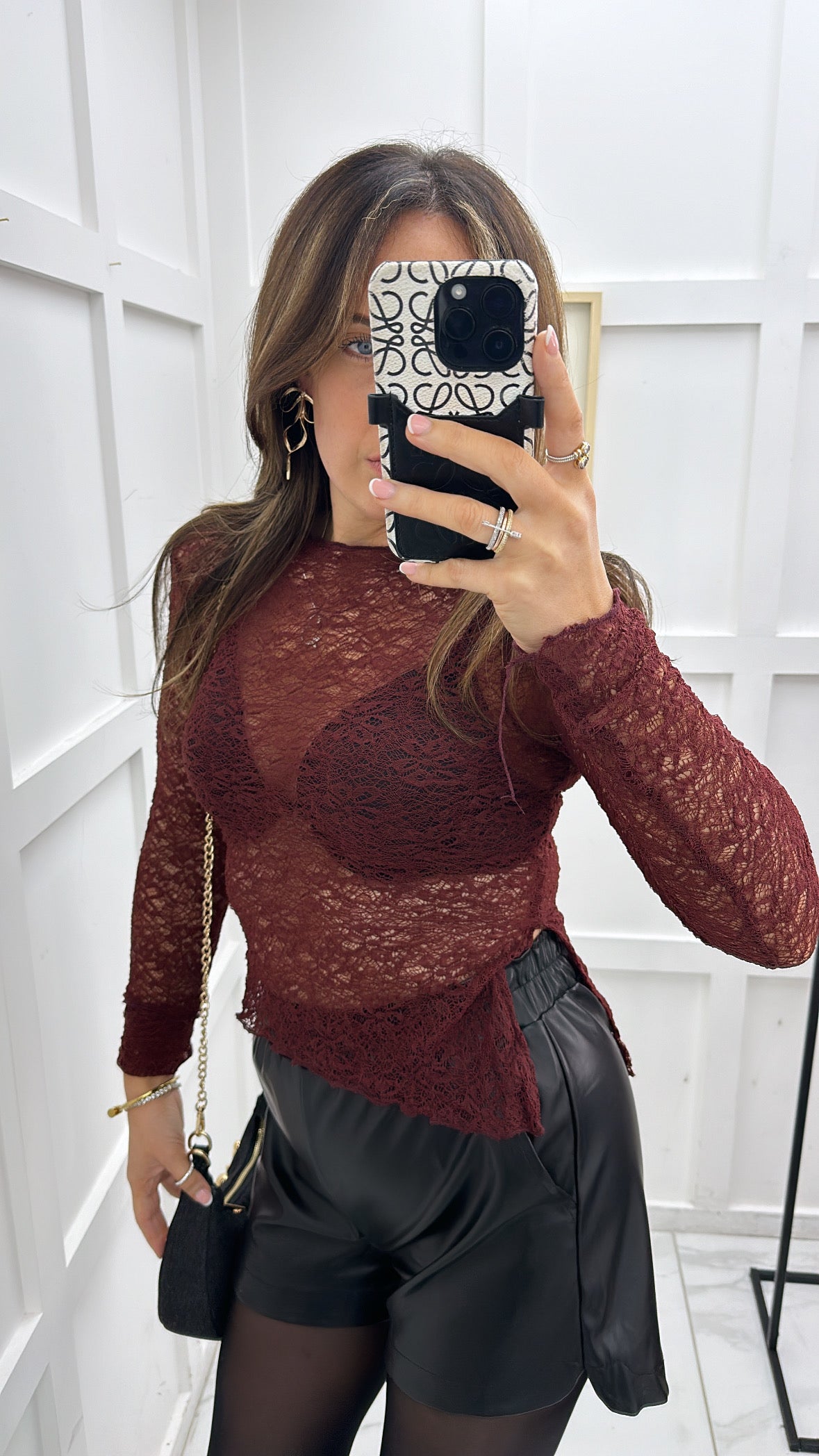 ABBEY burgundy lace long sleeve top