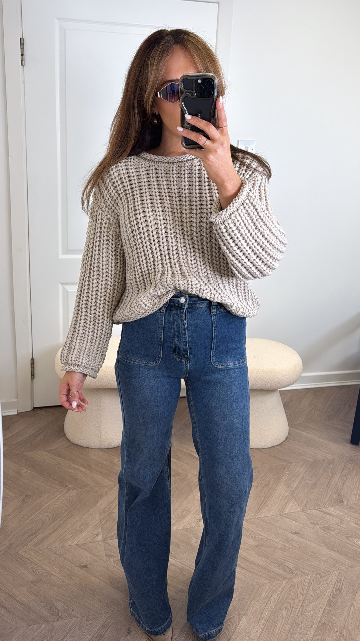 DARBY beige chunky knit jumper with sequin accents