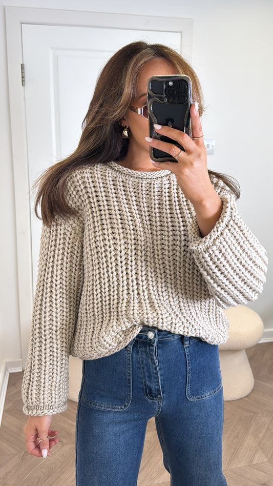 DARBY beige chunky knit jumper with sequin accents