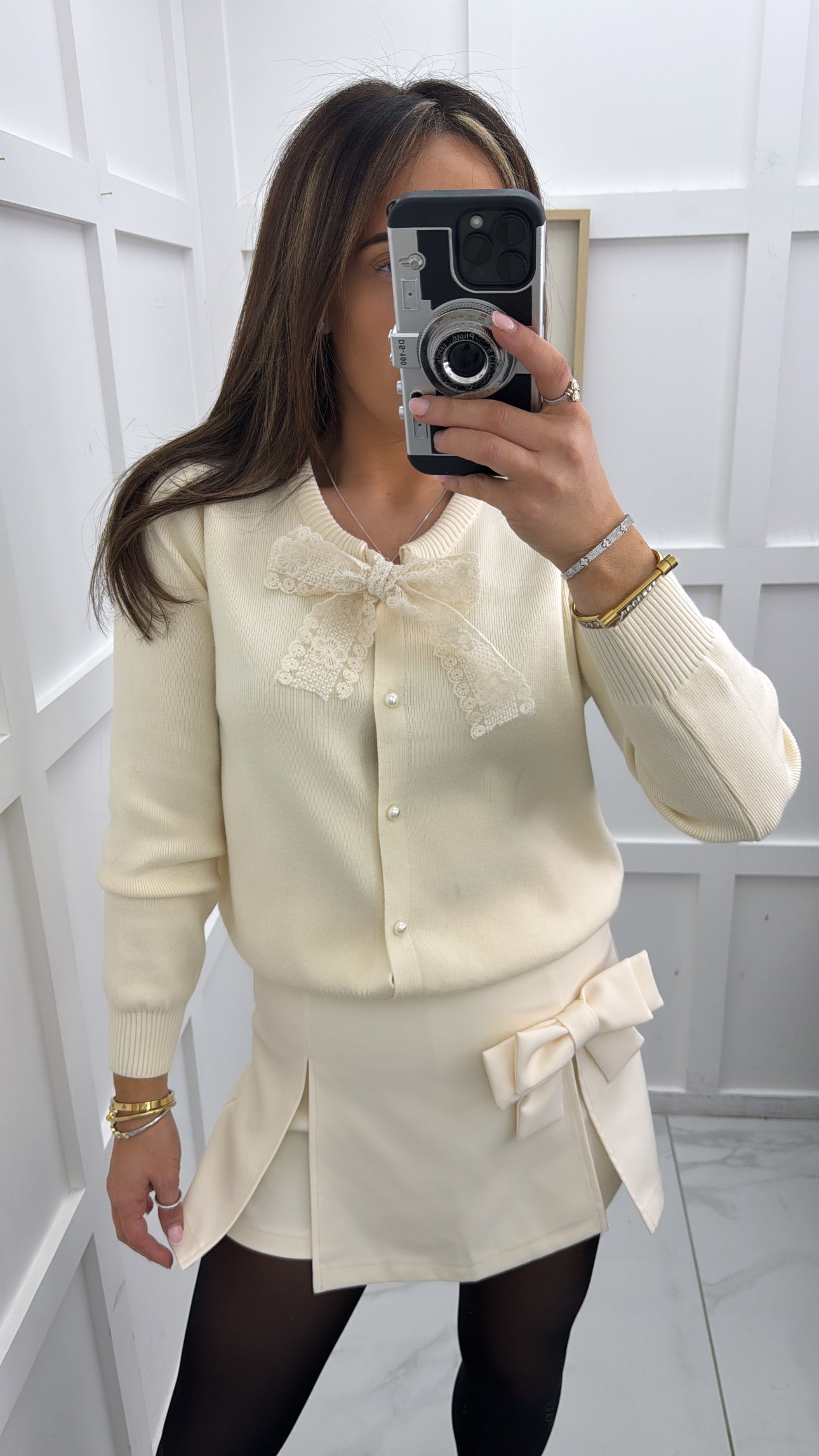 TARA cream cardigan with lace detail