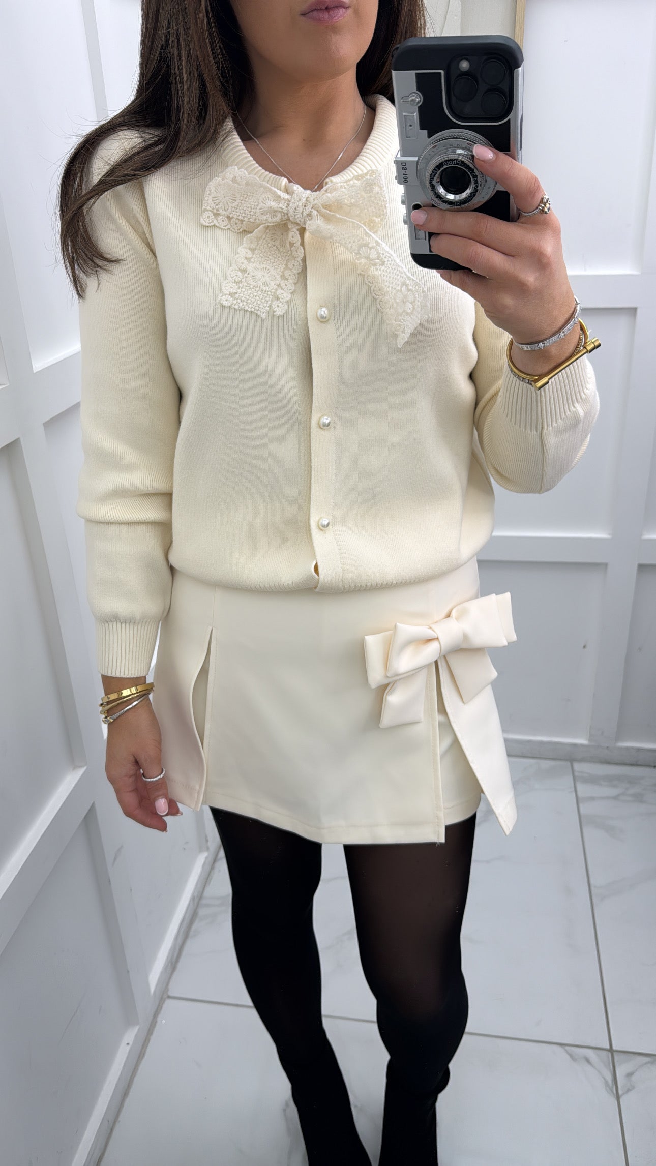 TARA cream cardigan with lace detail