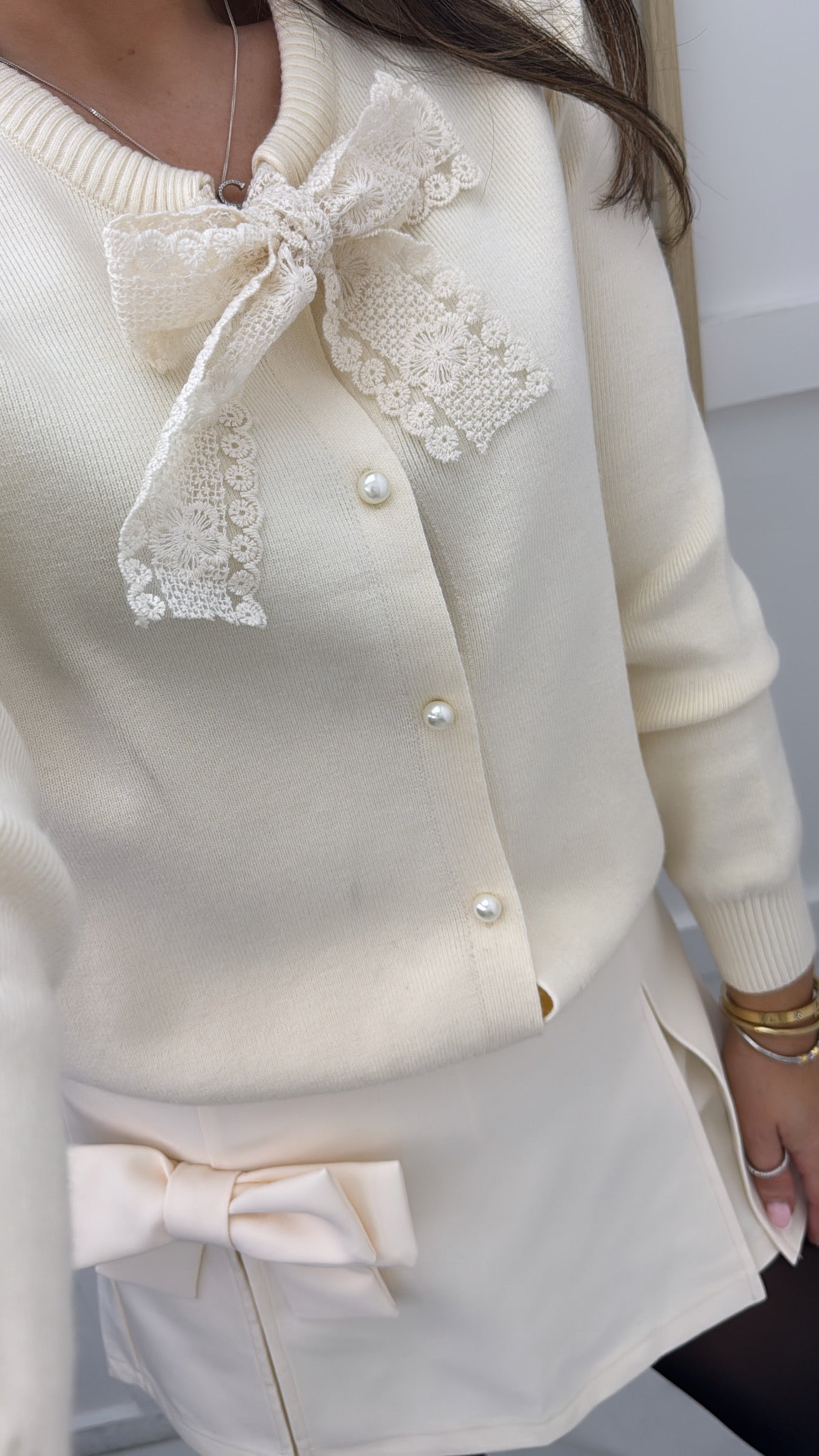 TARA cream cardigan with lace detail