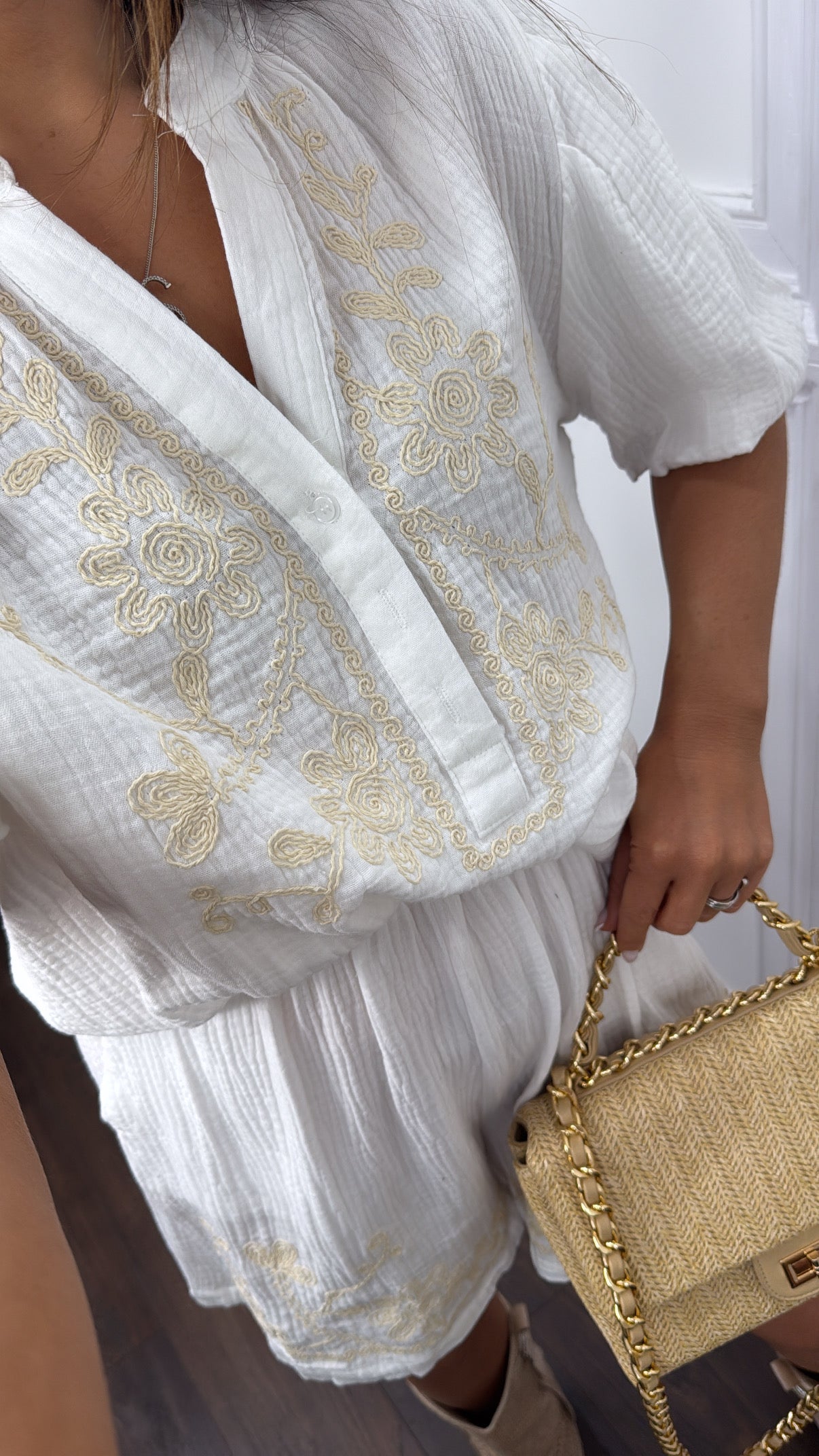 SAHARA white embroidered shorts and top co-ord
