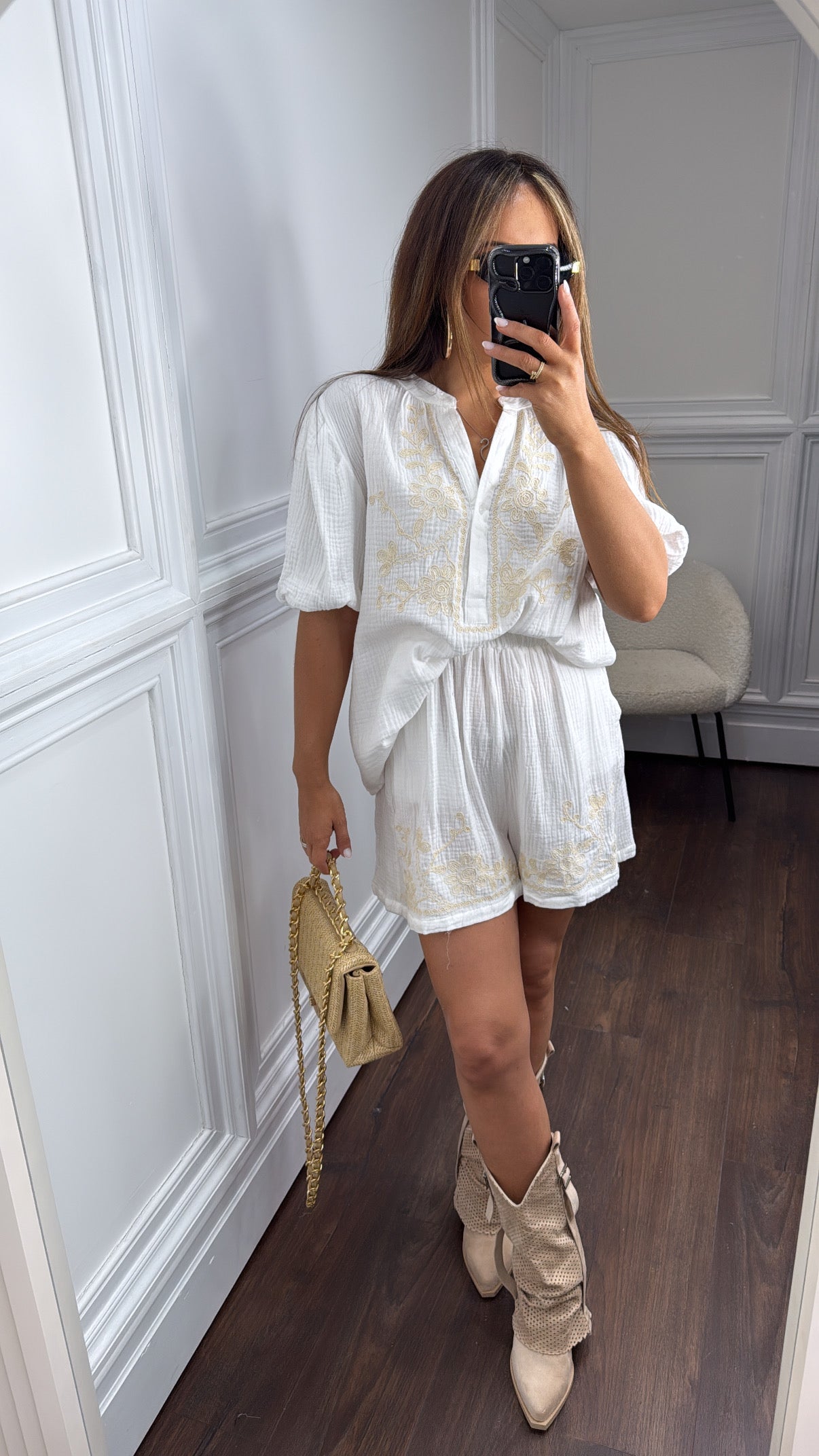 SAHARA white embroidered shorts and top co-ord