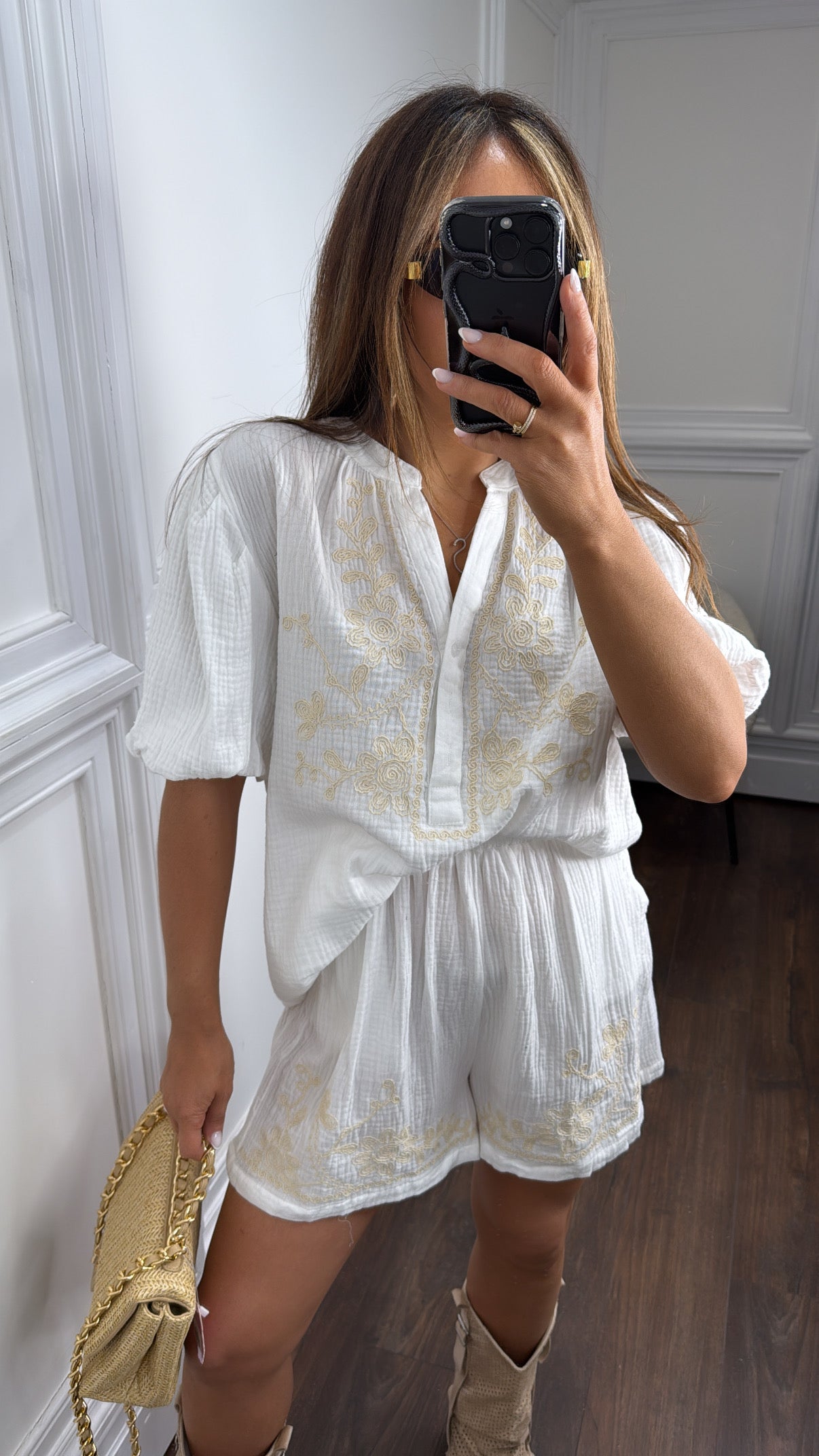 SAHARA white embroidered shorts and top co-ord