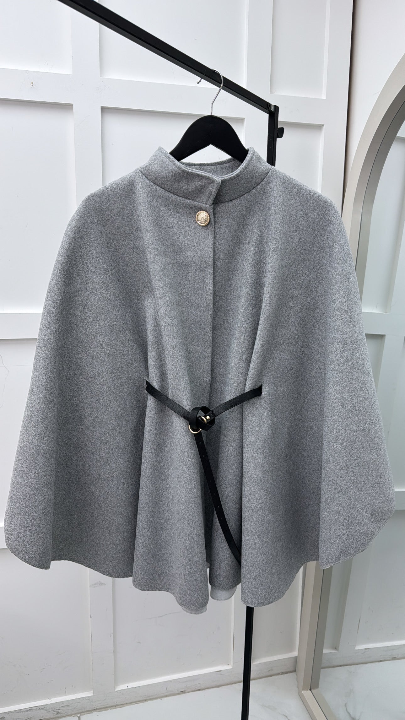 AUBERY grey belted cape