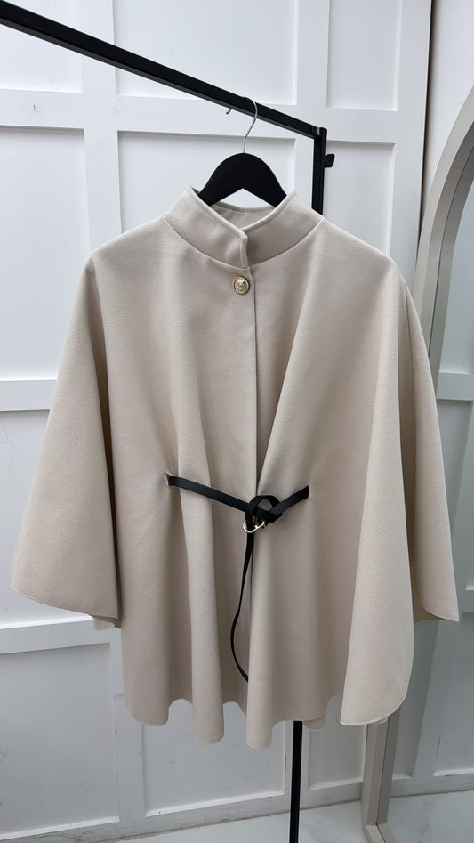 AUBERY beige belted cape