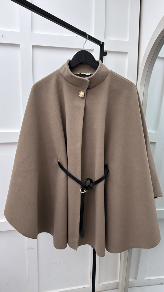 AUBERY mocha belted cape