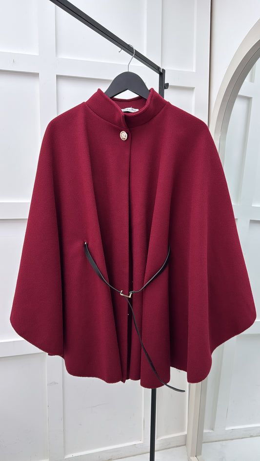 AUBERY wine belted cape