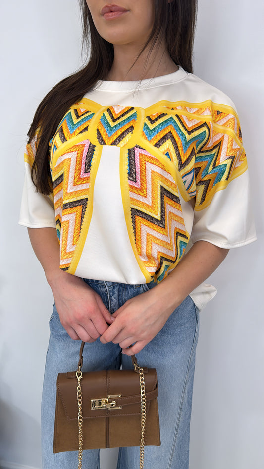 STACEY yellow and cream bow print top