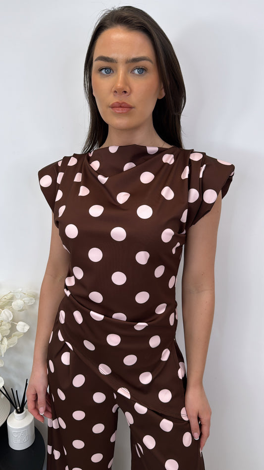 MICHAELA brown and pink polka dot co-ord