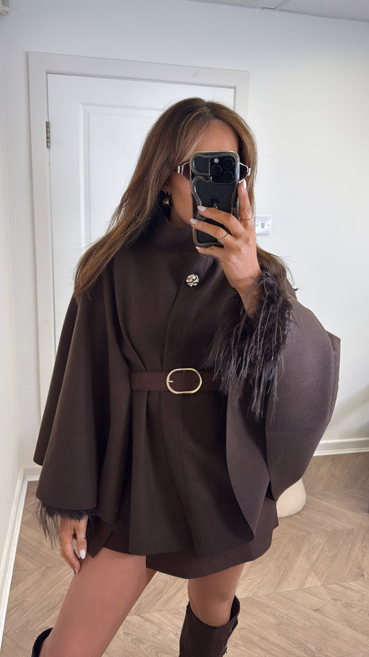 ALEXANDRA brown belted cape jacket