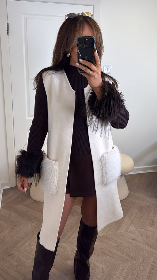 DAISY cream super soft sleeveless cardigan with faux fur
