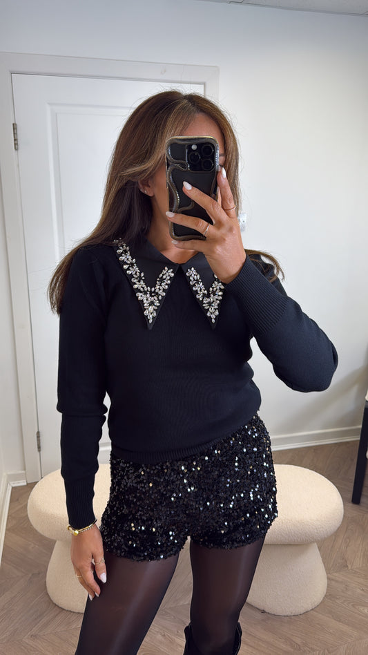 CHLOE black jumper with jewel detail collar