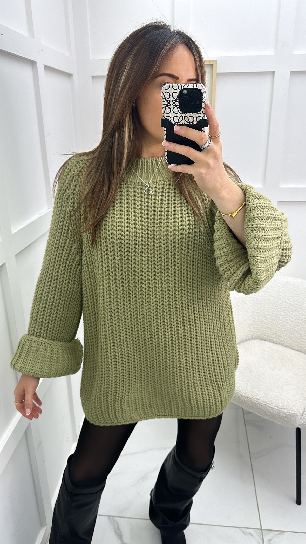 HARRIET olive chunky knit jumper