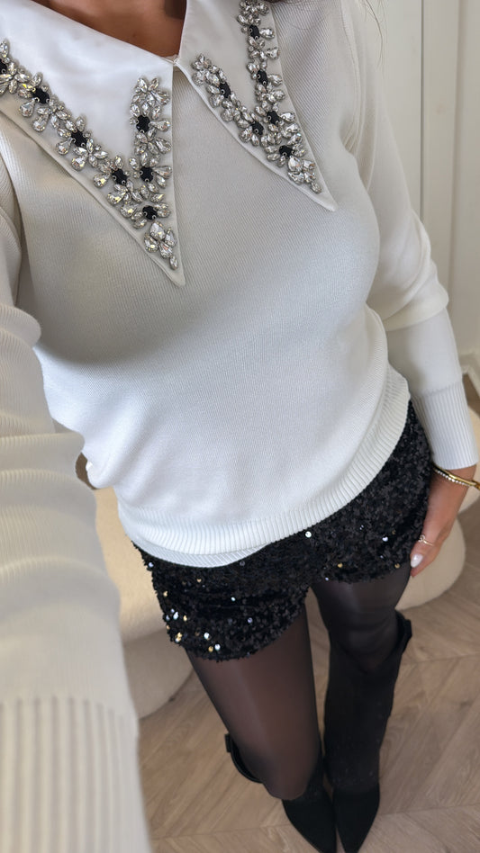 CHLOE white jumper with jewel detail collar