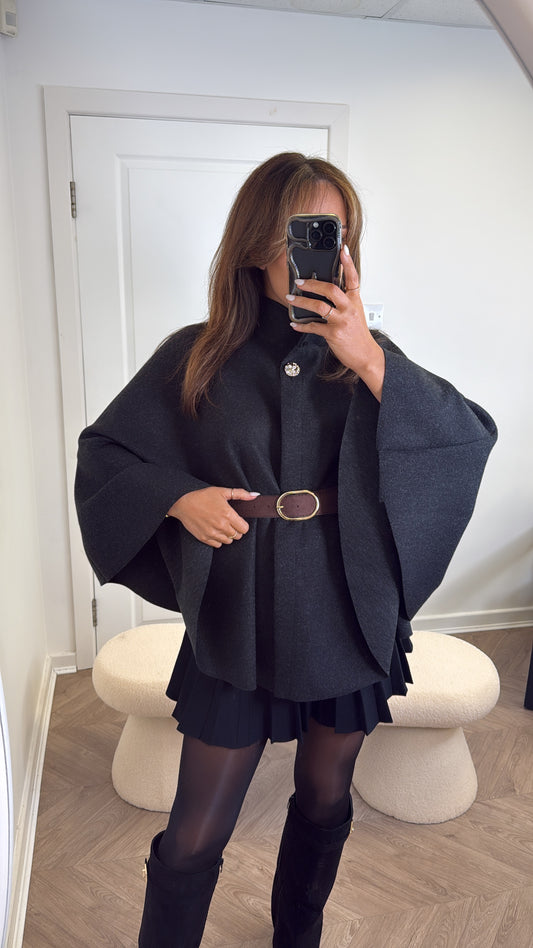 ALEXANDRA black belted cape jacket