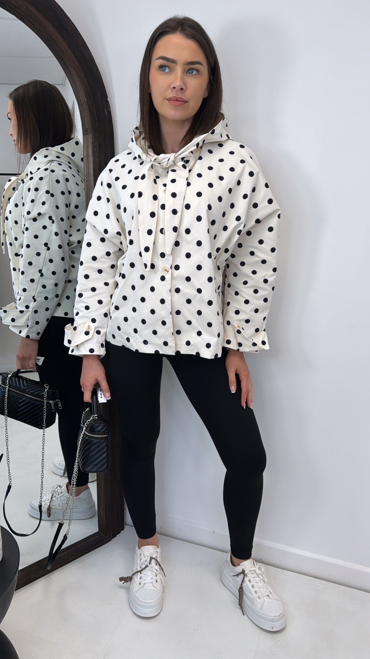 BREE cream polka dot hooded tie neck smart jacket