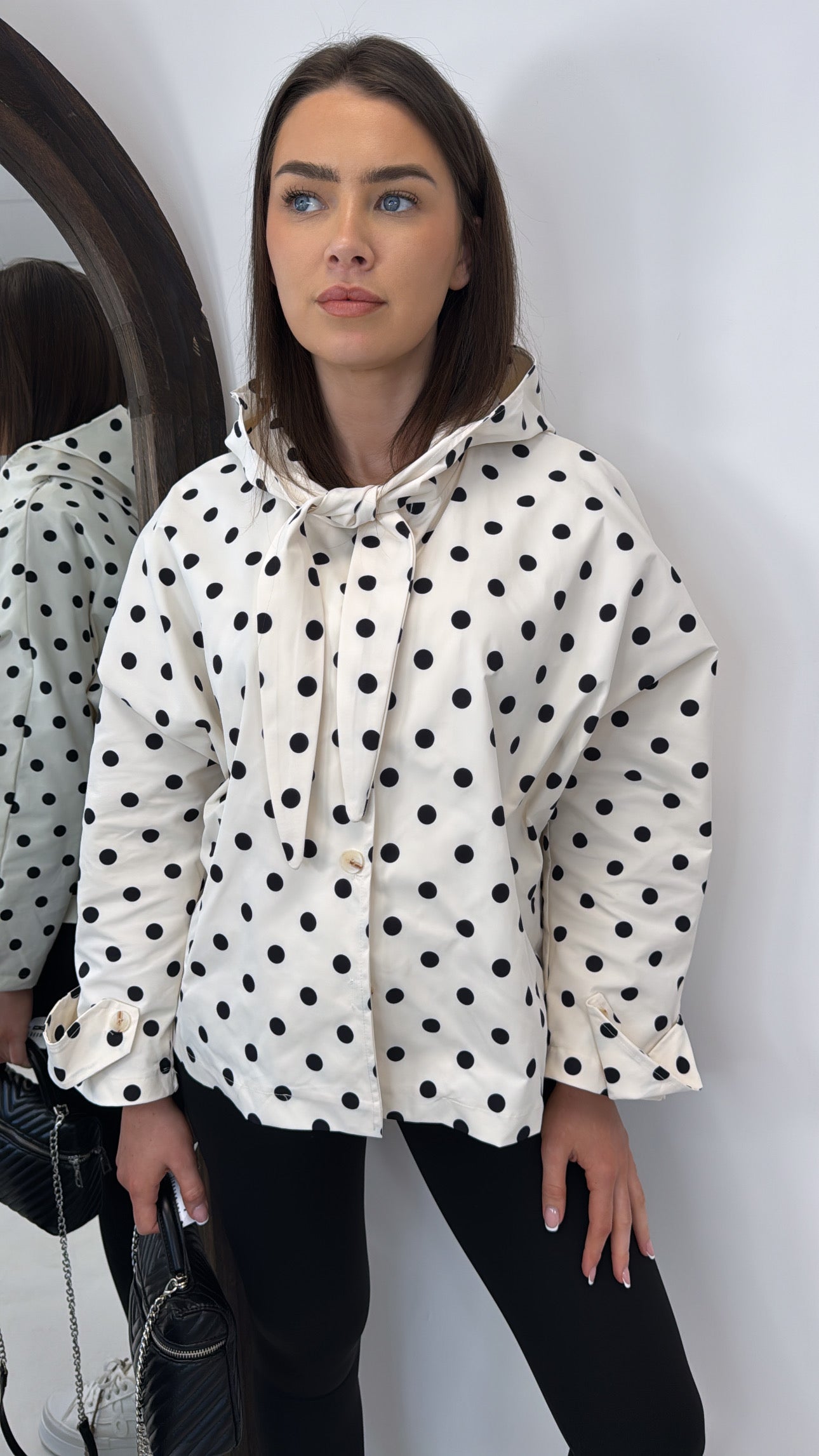 BREE cream polka dot hooded tie neck smart jacket