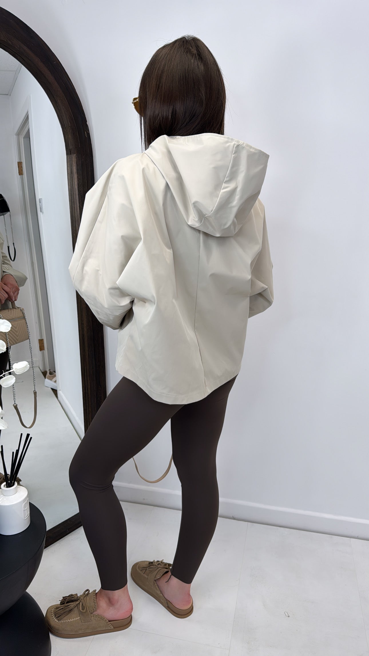 BREE beige hooded tie neck smart jacket