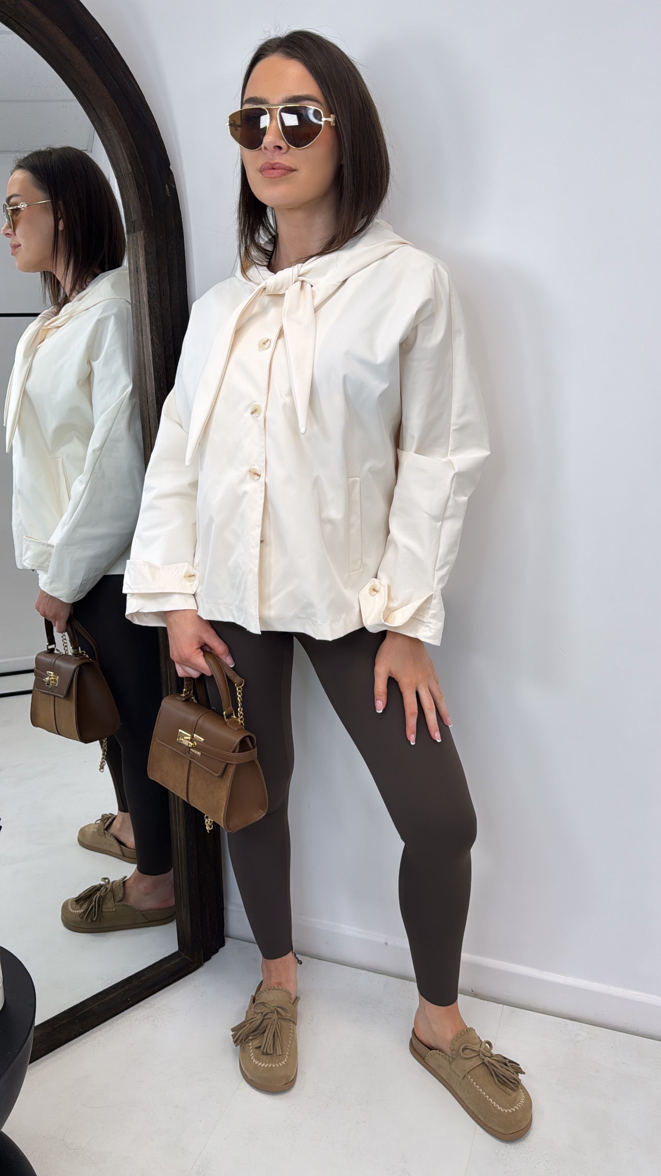 BREE cream hooded tie neck smart jacket