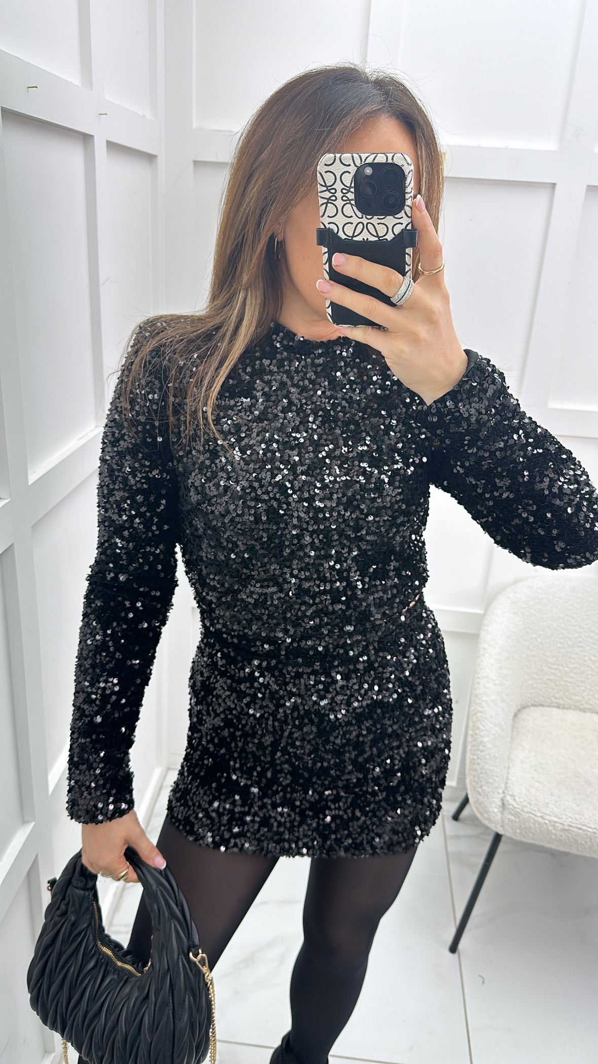 HALLIE black sequin long sleeve top