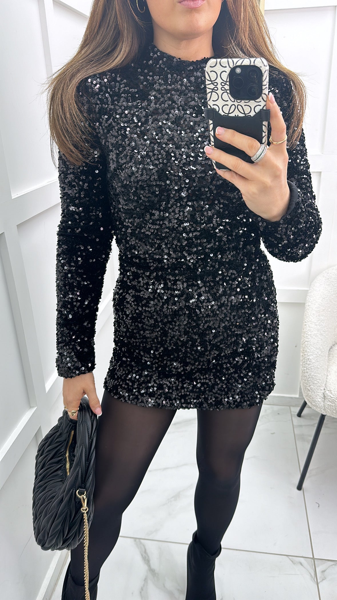 HALLIE black sequin long sleeve top