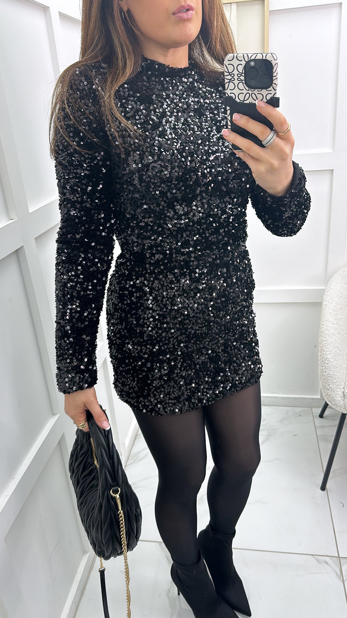 HALLIE black sequin long sleeve top