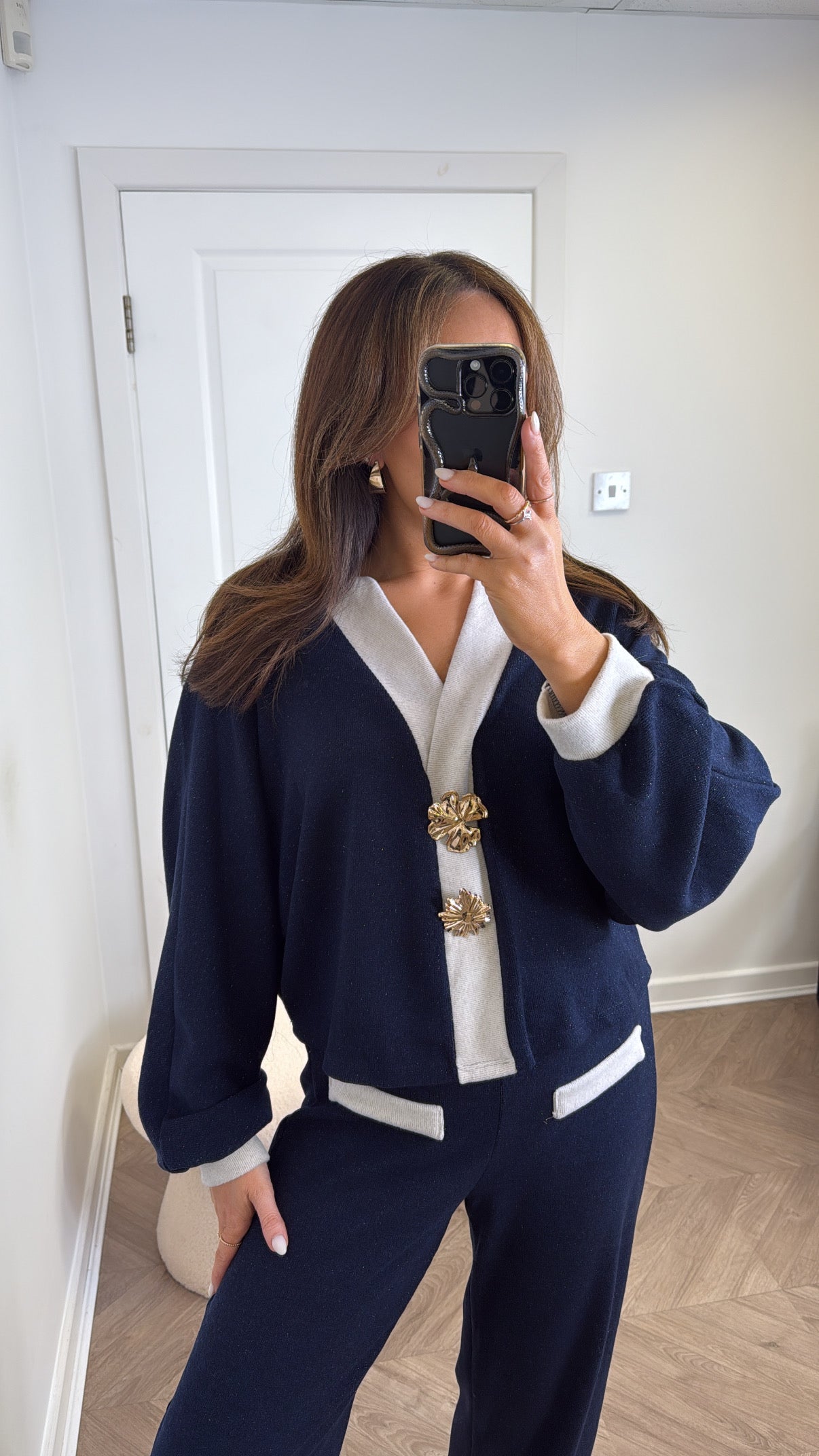 NOVA navy v-neck top and trousers co-ord set