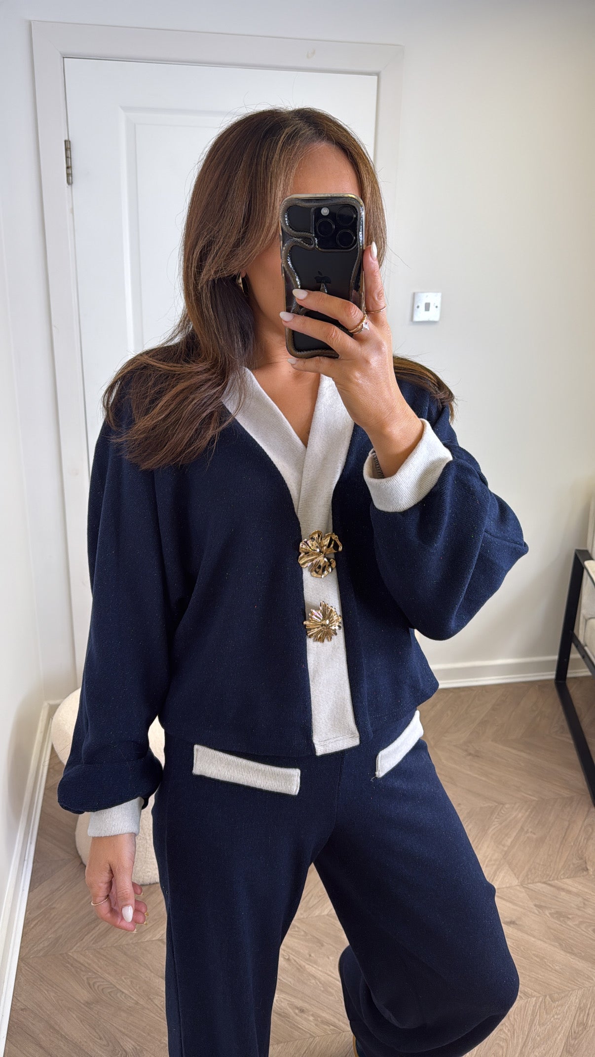 NOVA navy v-neck top and trousers co-ord set