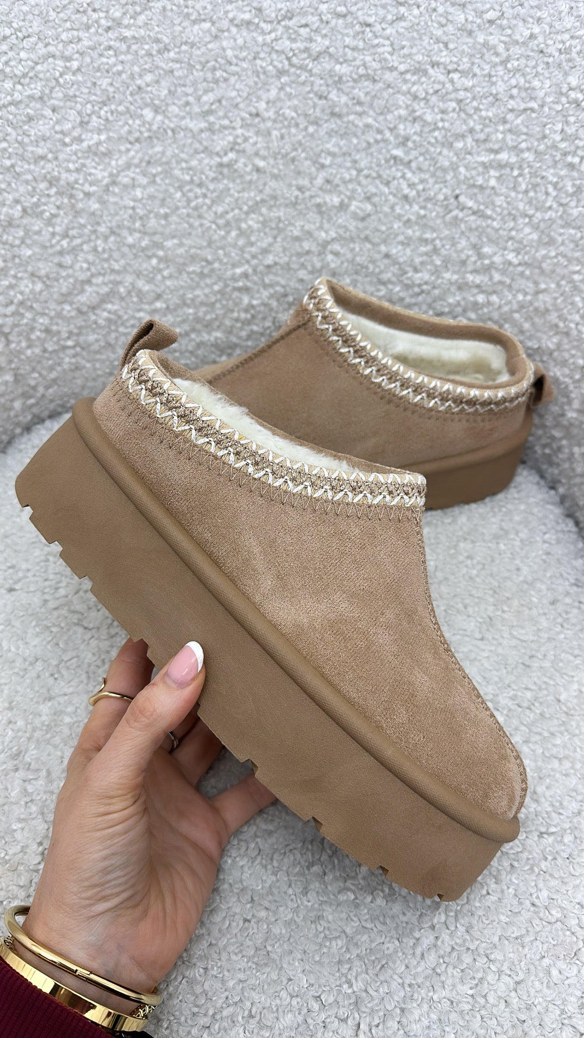 TARA camel cosy faux suede mules