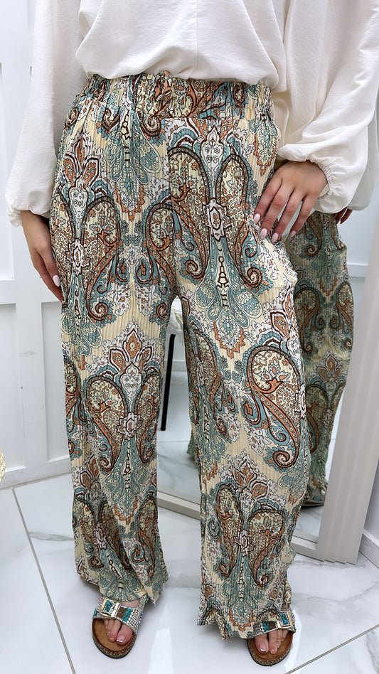 ALANA beige paisley print wide leg trousers