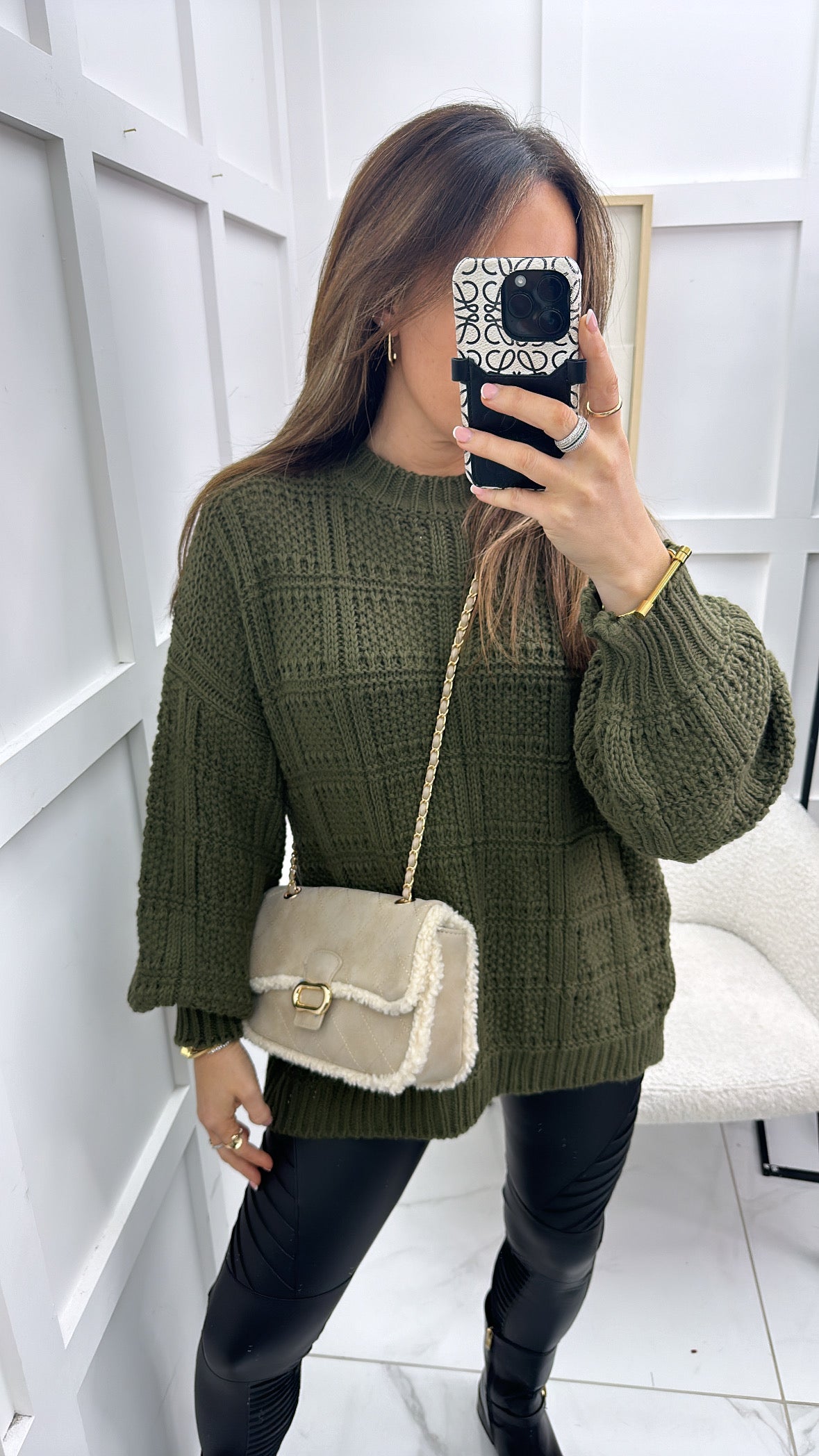 LOTTIE khaki textured balloon sleeve jumper