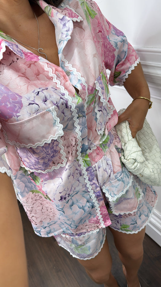 PORTIA pink floral shirt and shorts co-ord