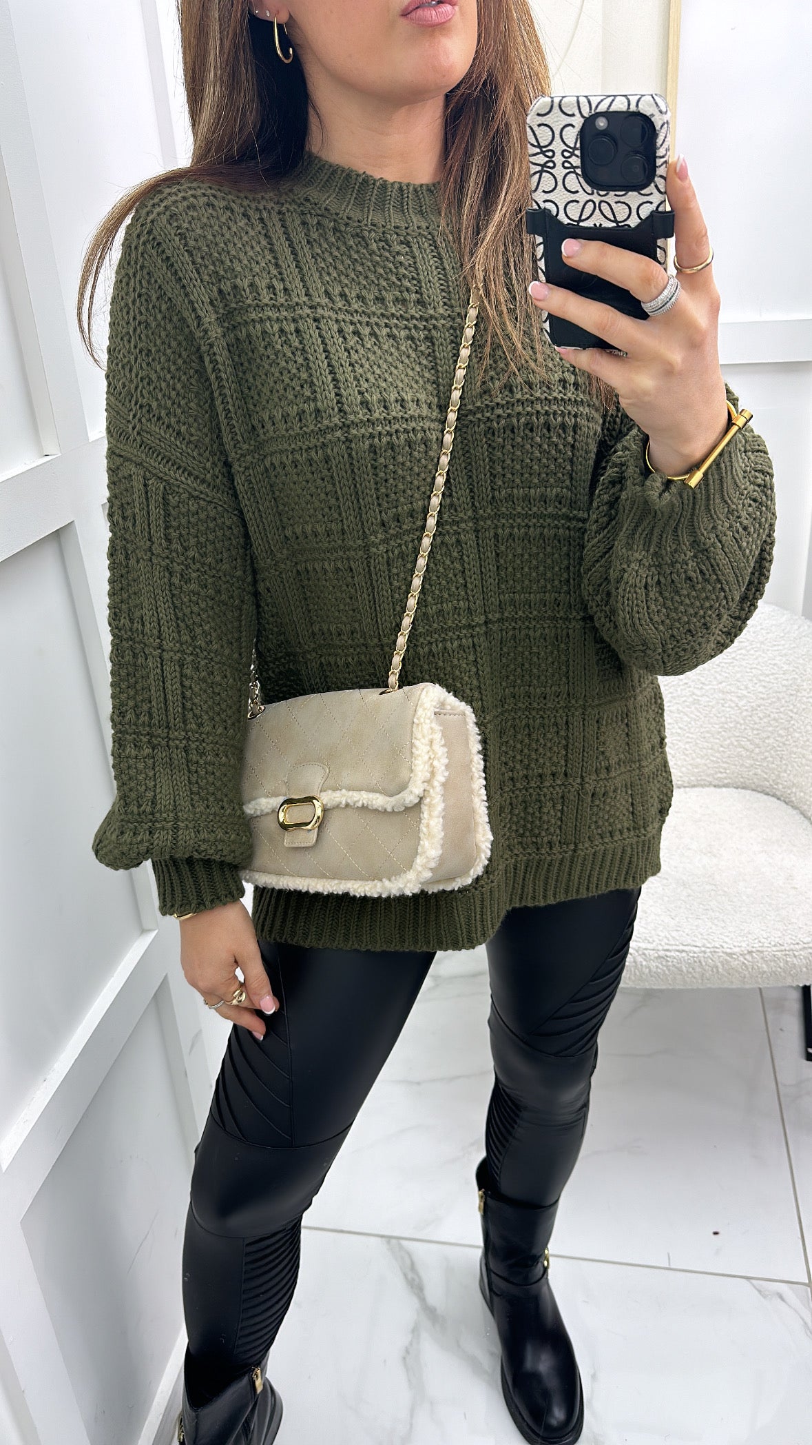 LOTTIE khaki textured balloon sleeve jumper