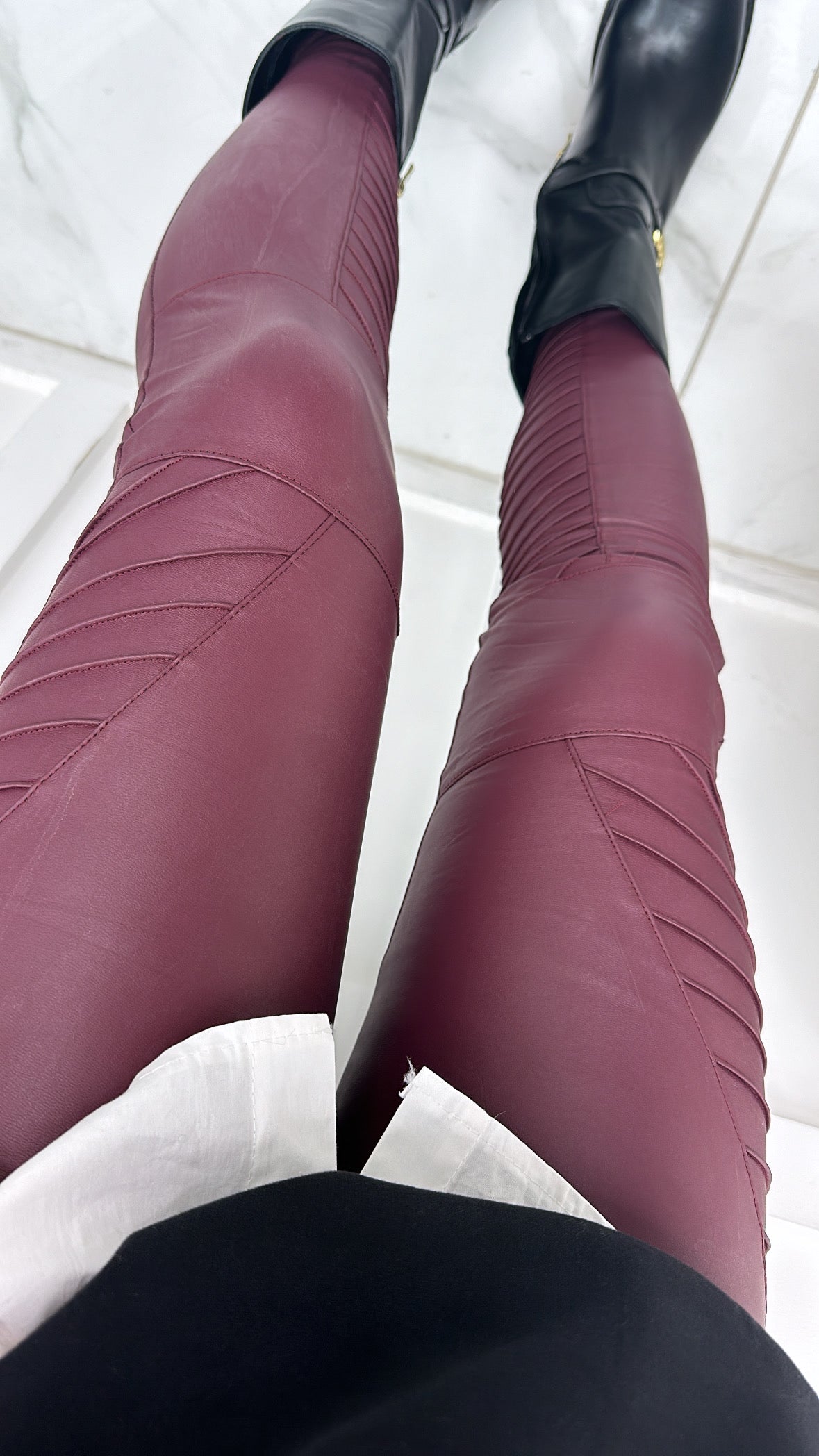 KEIRA burgundy biker PU leggings