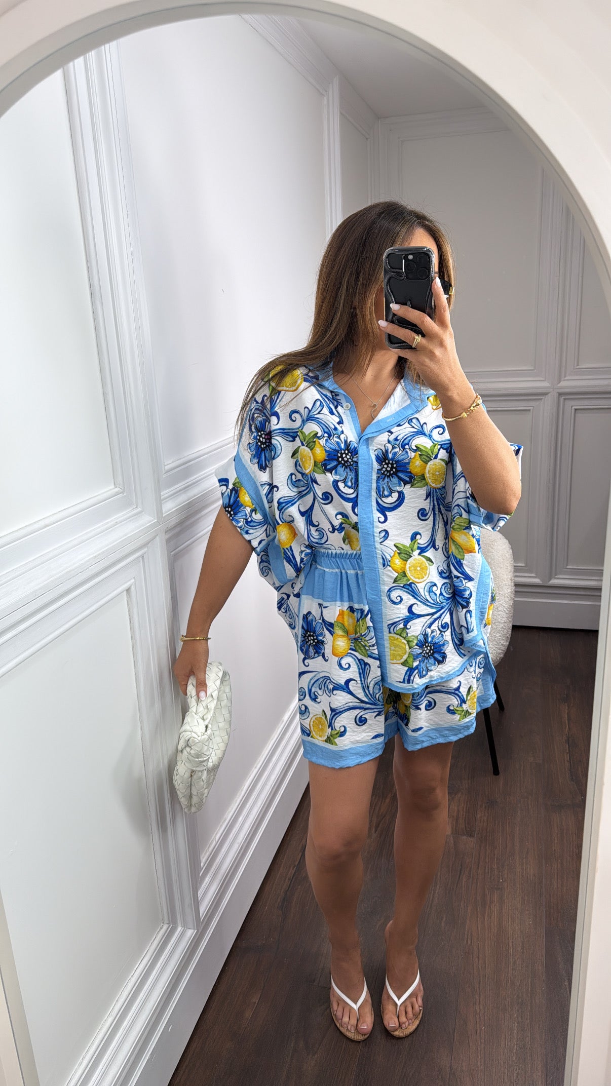 CICILY blue lemon print top and shorts co-ord