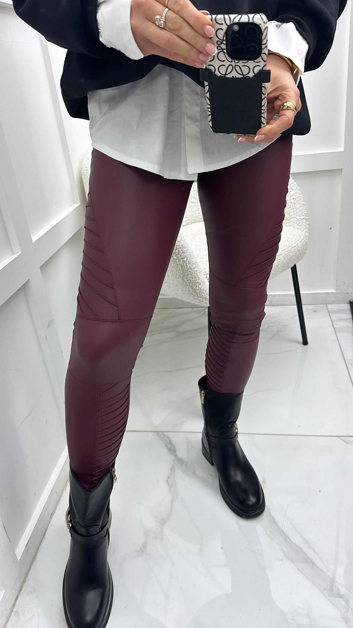 KEIRA burgundy biker PU leggings