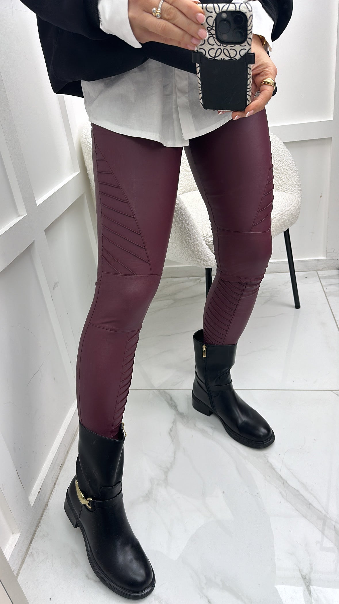 KEIRA burgundy biker PU leggings