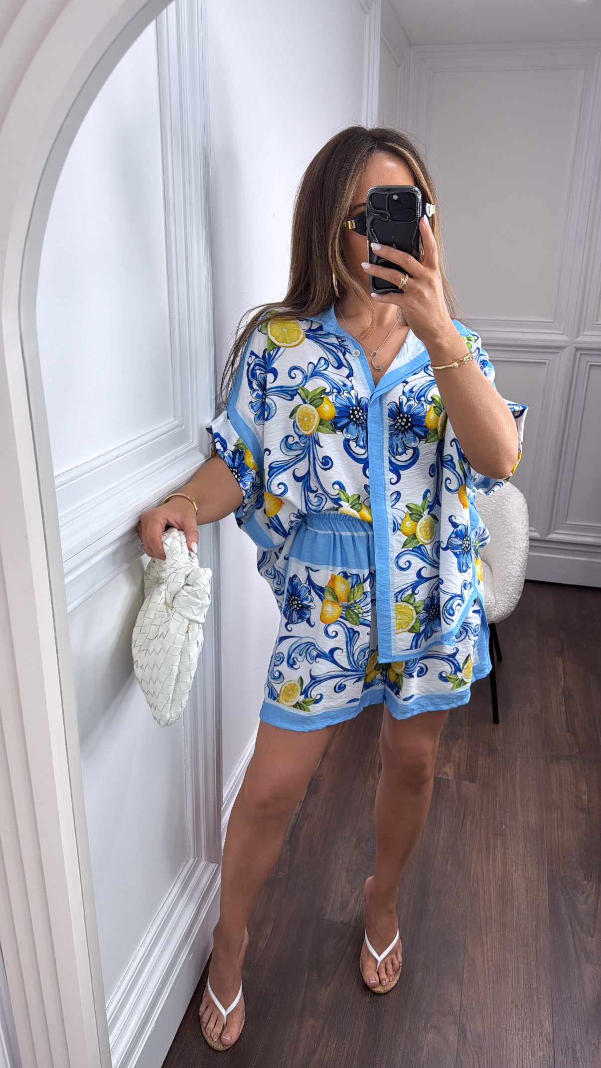 CICILY blue lemon print top and shorts co-ord