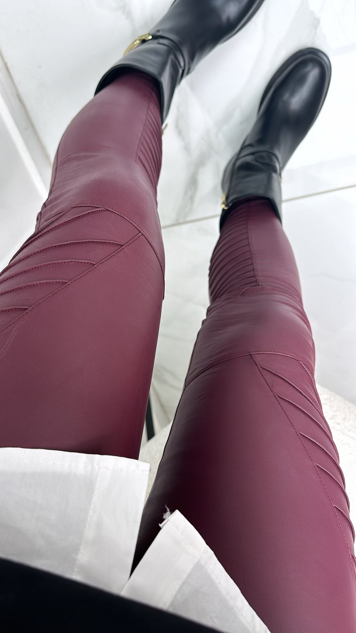 KEIRA burgundy biker PU leggings