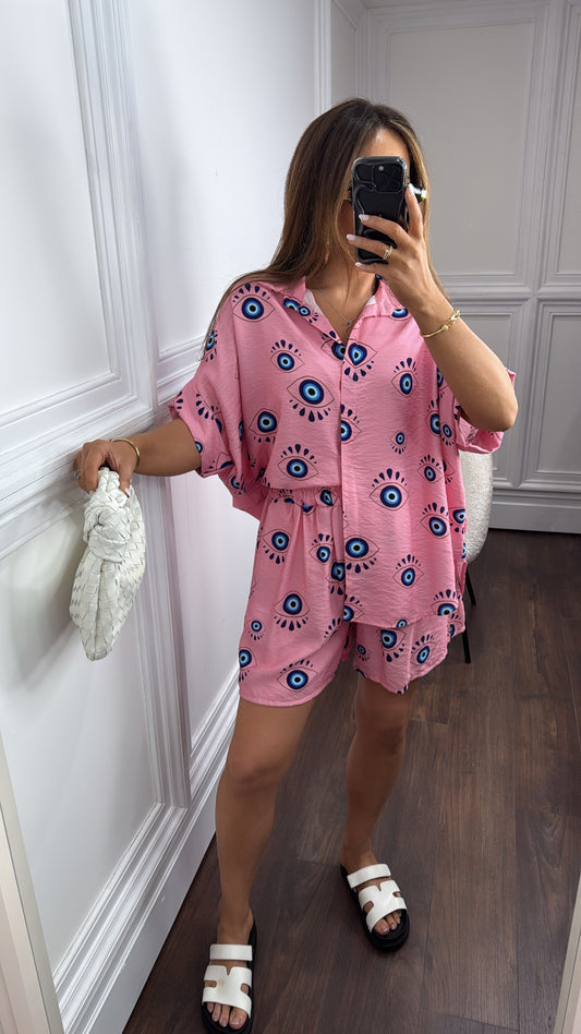 TURKISH EYE pink top and shorts co-ord