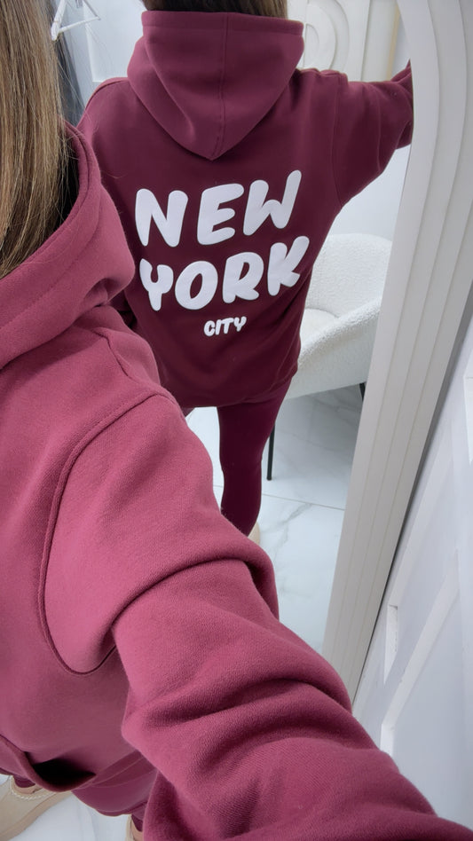 NEW YORK CITY burgundy bubble slogan hoody