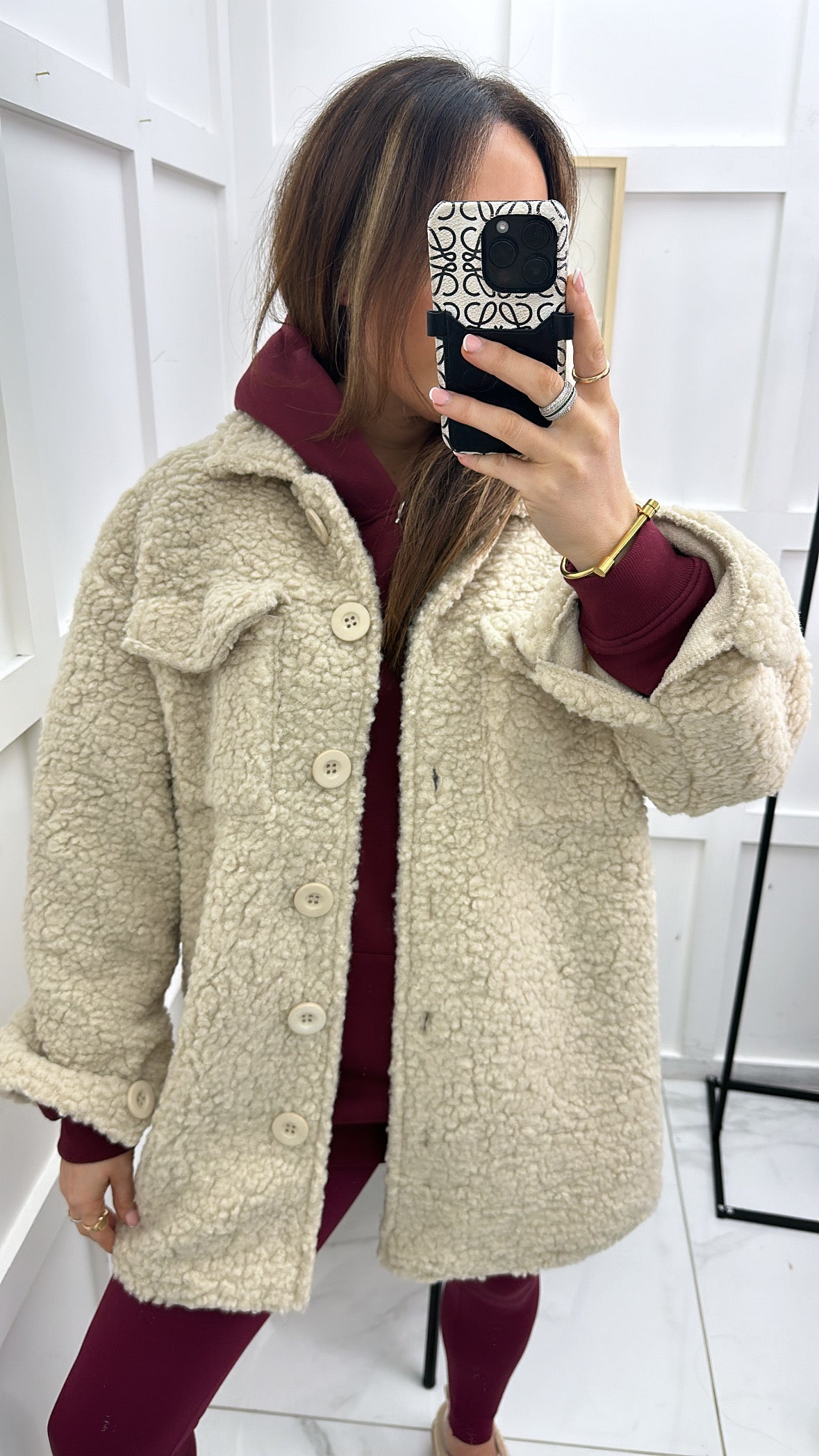 PAYTON beige soft teddy shacket