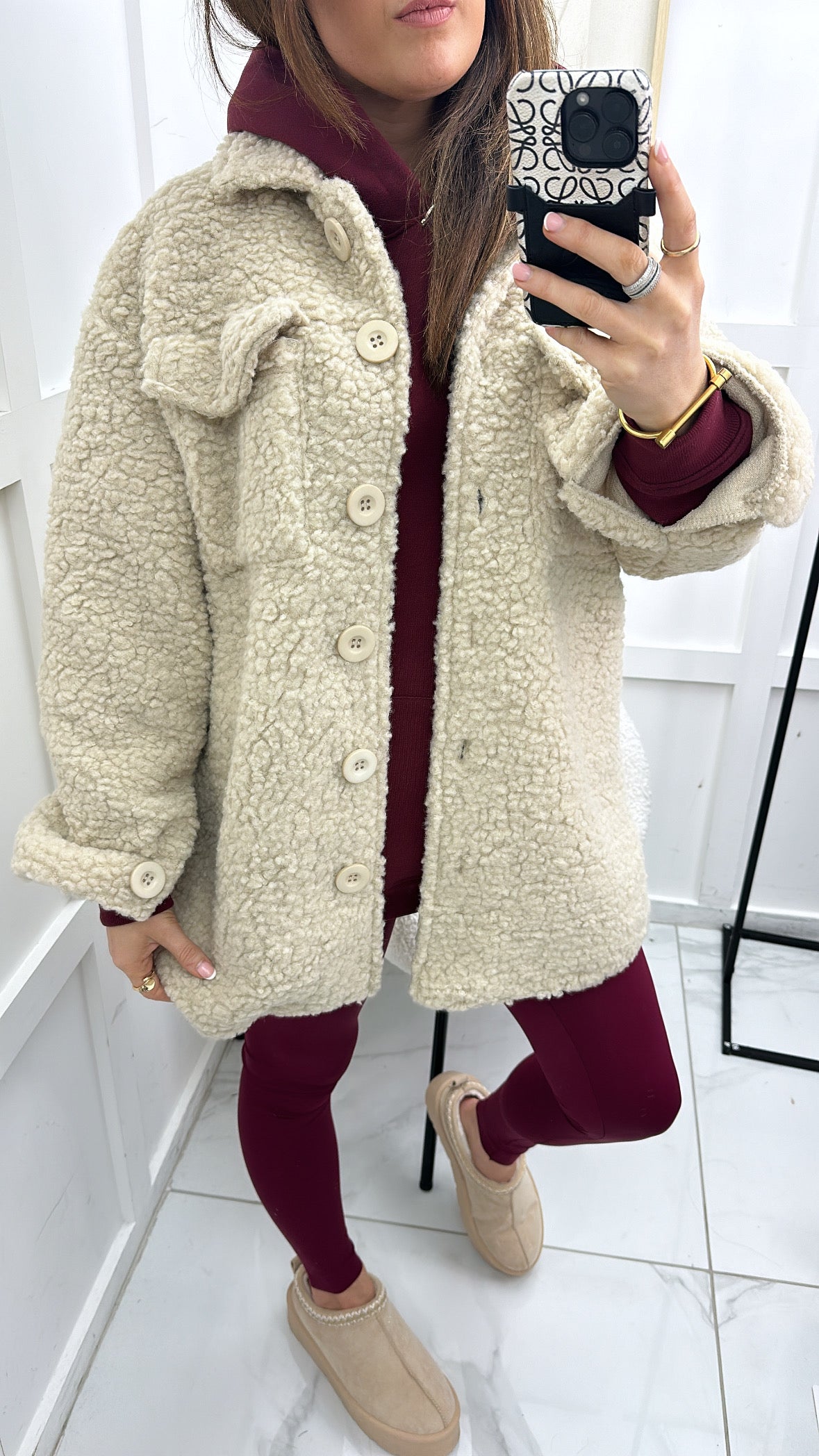 PAYTON beige soft teddy shacket