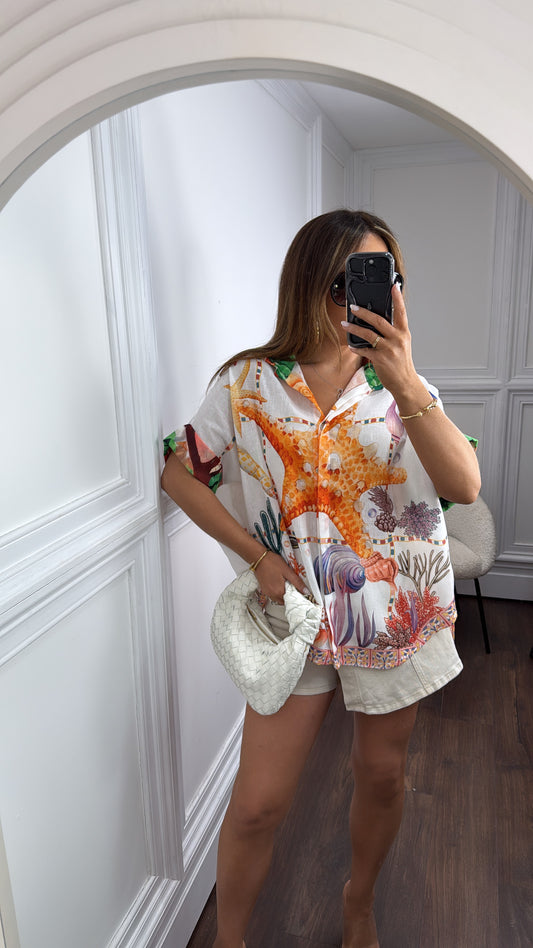 STARFISH orange multi printed shirt