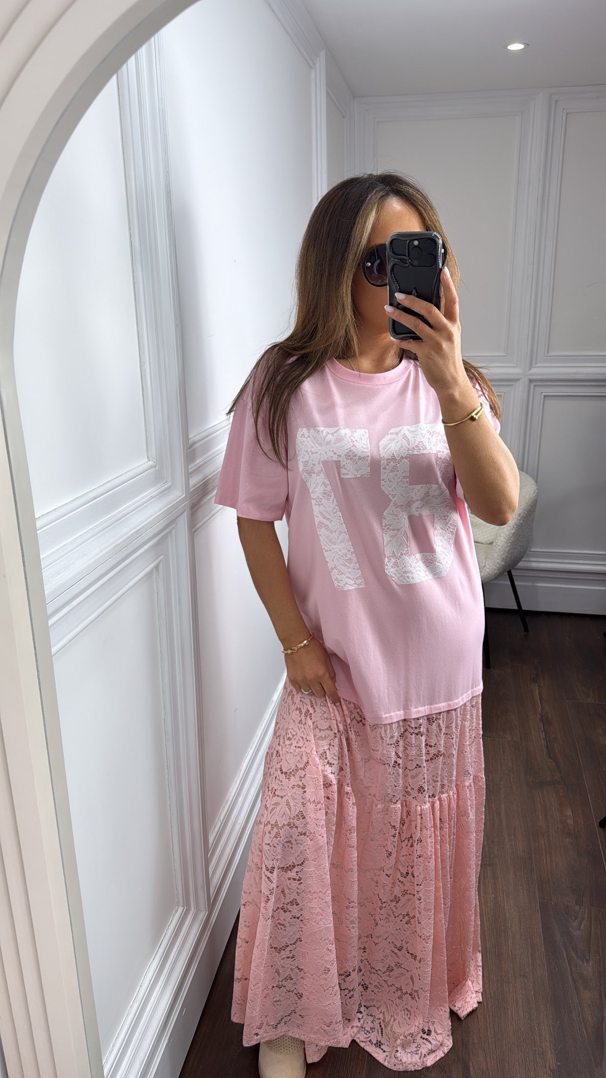 JESSIE pink 87 lace maxi dress