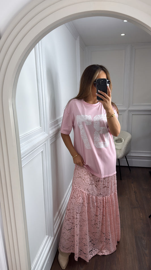 JESSIE pink 87 lace maxi dress