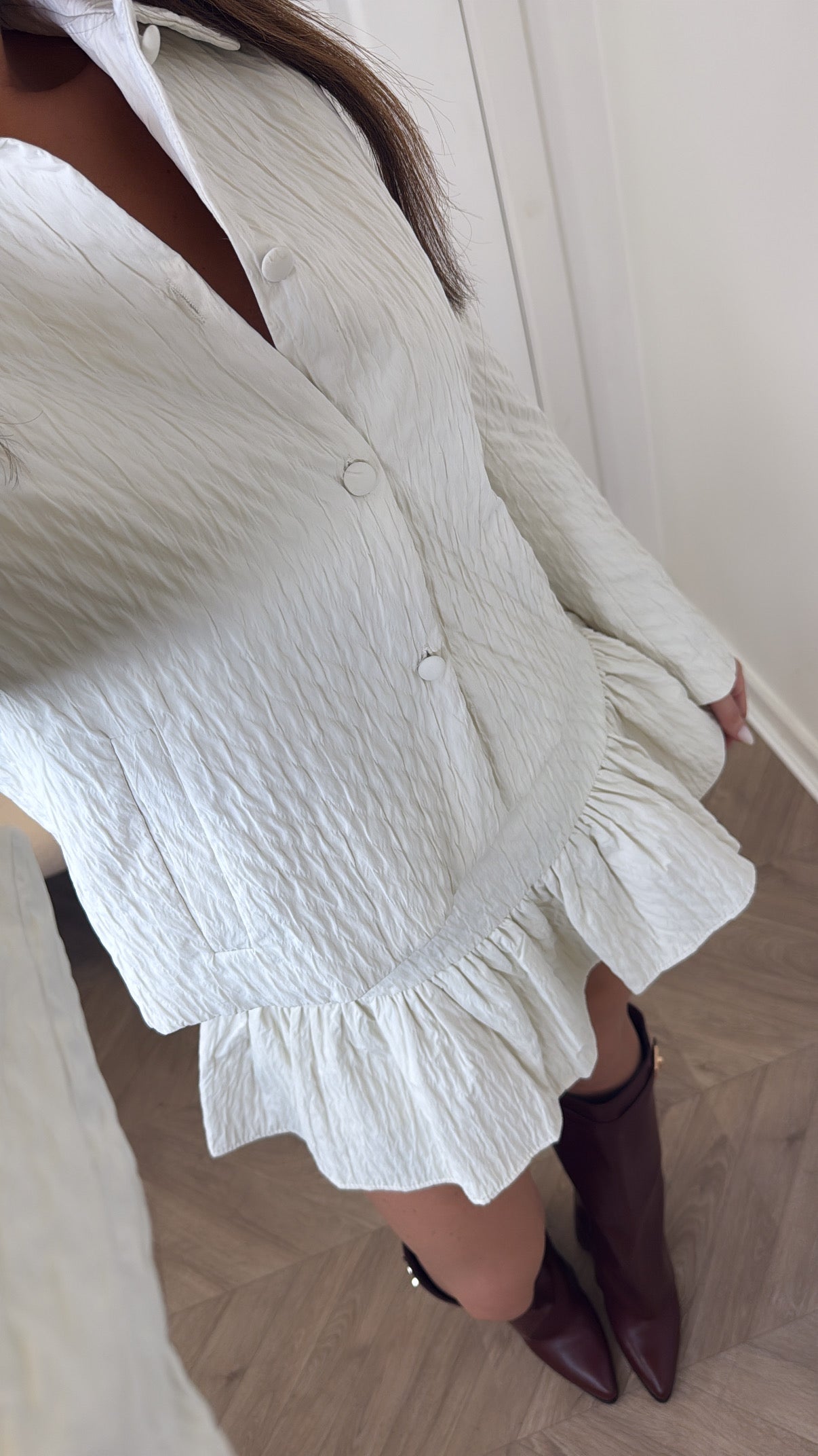 GEORGIA cream crinkle jacket and skirt co-ord