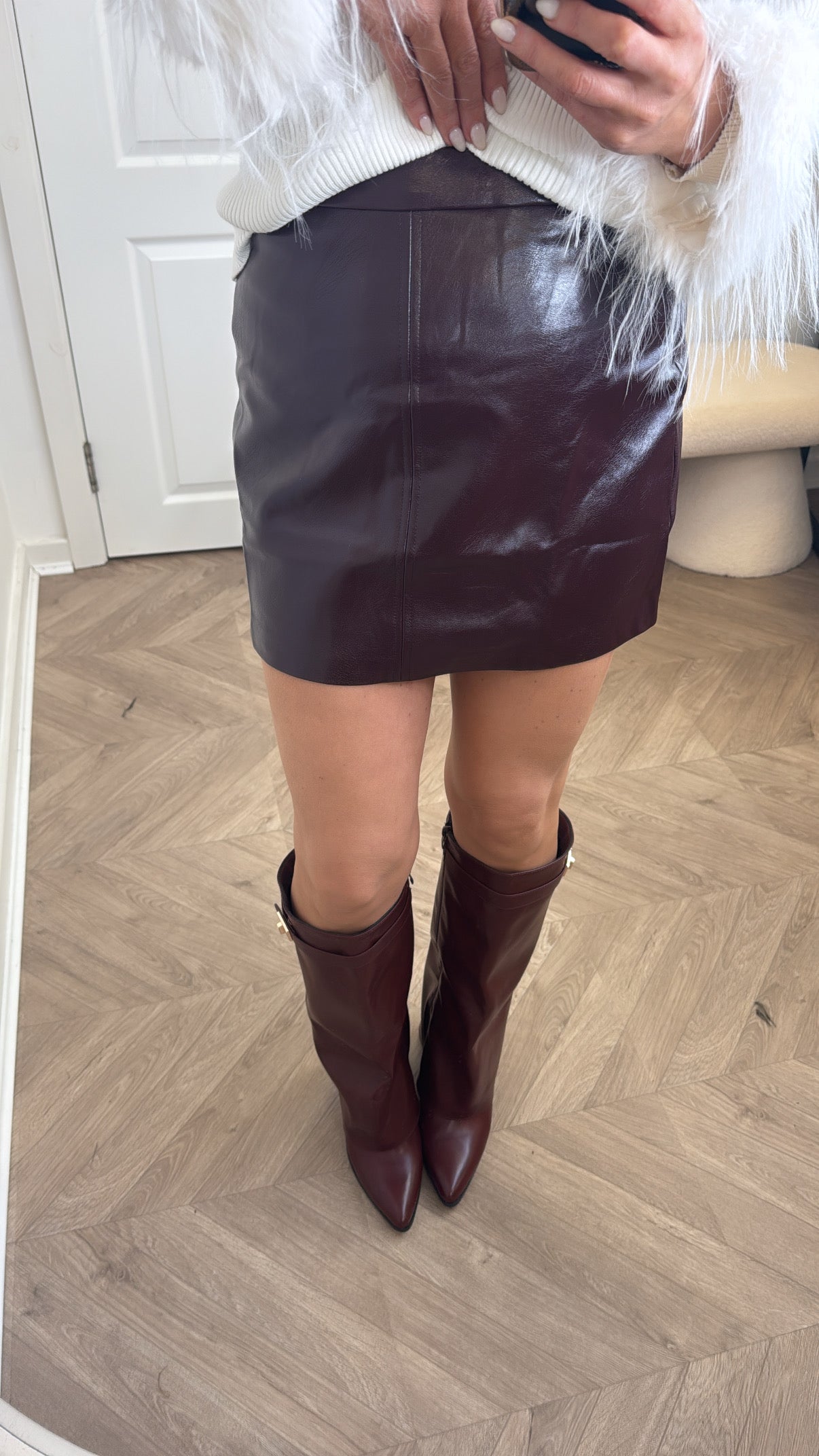 WHITNEY burgundy vinyl mini skirt